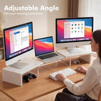 Dual Monitor Riser, Acrylic Monitor Riser with Keyboard Storage, Adjustable Angle & Length Computer Monitor Stand, Wide Desk Shelf for Top of Desk for Home Office_White Maple Look - Image 5