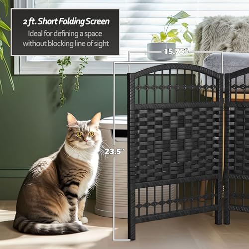 Red Lantern 2 ft. Short Fiber Weave Folding Screen - Black - 8 Panels - Image 4