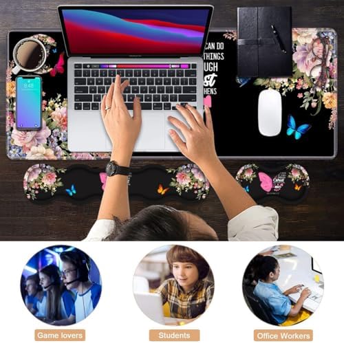 Ergonomic Keyboard Wrist Rest & Mouse Pad Wrist Rest Set, Butterfly Quote Bible Verse Philippians 4-13 Large XXL Gaming Desk Mat 31.5"x 11.8" with Non-Slip Base, Memory Foam for Home Office Study Game - Image 7
