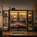 REIBII 5-Tier LED Desk Hutch, Desk Shelf for Dorm Home Office, Rustic Brown by REIBII