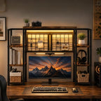 REIBII 5-Tier LED Desk Hutch, Desk Shelf for Dorm Home Office, Rustic Brown by REIBII