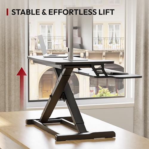 SANODESK Standing Desk Converter 28" Desk Riser for Home Office, Compact Sit Stand Desktop Workstation for Laptop & Monitor, Ergonomic Height Adjustable Riser, Black - Image 5