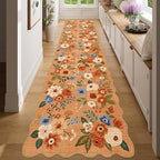 DUKINO 2x8 Washable Runner Rug, Floral Non Slip Kitchen Runner Rug, Orange - Image 5