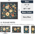 DUKINO 4x4 Square Area Rug, Floral Washable Rug for Entryway, Navy Blue - Image 2