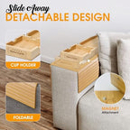 Bamboo Couch Cup Holder Tray with 2 Cork Coasters, Couch Arm Tray, 2 in 1 Anti-Slip Foldable Sofa Arm Tray, Couch Armrest Table, Anti-Spill Couch Arm Table for Drinks TV Remote Cellphone Snacks - Image 4
