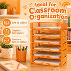 6 Pcs Orange Turn in Trays Classroom, Stackable Paper Bins for Classroom, 13x9x2.8 inch Plastic Baskets Desktop Organization System Office (Orange) - Image 7