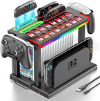 Switch 2 RGB Organizer Station with Controller Charging Dock, Switch 2 Storage Stand, Joycon 2 Charger, Gaming Accessories Holds TV Dock, 16 Game Cases, 16 Game Cards and 2 Pro Controllers by Kytok