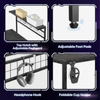 Bestier 51 Corner Computer Desk with Power Outlets LED Lights, Black Marble - Image 6