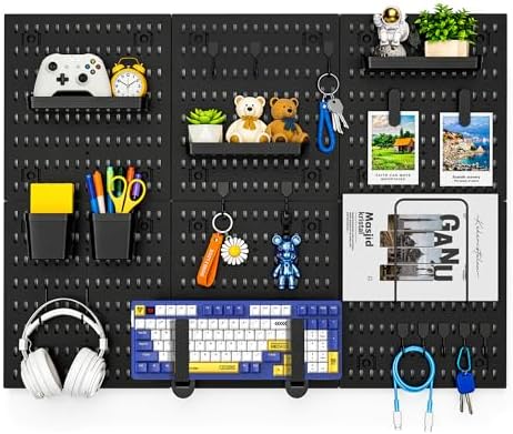 Black Peg Board, 24"x36" Pegboard Wall Organizer, Includes 6PCS Black Peg Boards and Accessories, Plastic Peg Board Panels for Craft Room, Office, Kitchen, Gaming Room by Hogurity