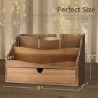 Rebee Vision Acacia Wood Mail Organizer for Desk with Drawer, Brown - Image 2