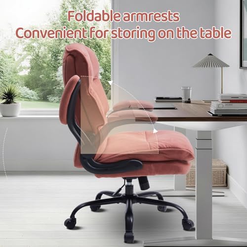 Comfy Office Chair Soft and Double Cushioned Ergonomic Computer Desk Chairs for Long Hours Executive Office Chair with Flip-up Armrests and Height Adjustment for Home Office Pink - Image 3