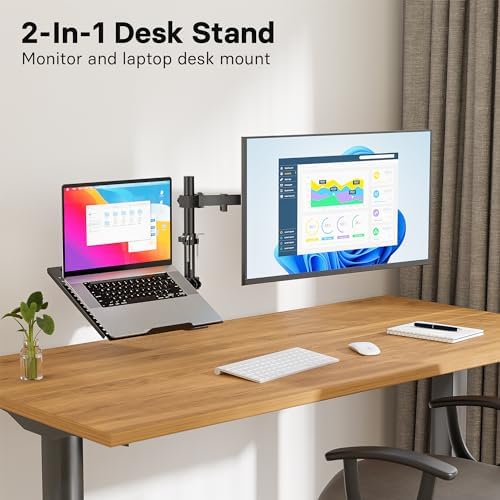Redbat Monitor and Laptop Mount Stand, Fully Adjustable Monitor Arm with Vented Tray for 13" to 32" LCD Screens and Notebook up to 16", Holds up to 22lbs, VESA Compatible, Dual Mounting Options - Image 2