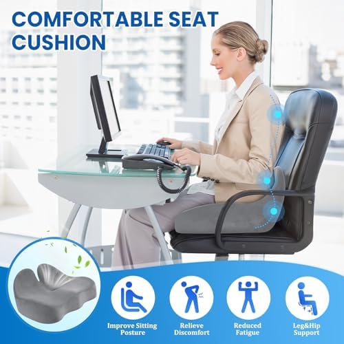 CushZone Ergonomic Seat Cushion, Sciatica Support for Chair, Light Grey - Image 4