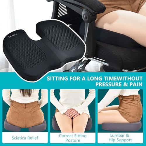 FLORICH 3 PCS Seat Cushion for Carseat Lumbar Support Pillow Car Neck Headrest Pillows Memory Foam Gel Memory Foam Massage Point Seat Pads Pressure Relief Back Cushion for Office Chair(Black) - Image 3
