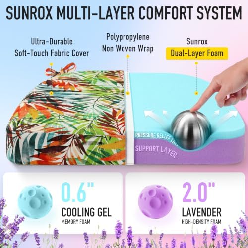 SUNROX Cooling Gel Memory Foam Chair Cushions, 2.6" Thick U-Shaped Dual-Layer Comfort Dining Chair Pads, Non Slip Seat Cushion with Ties for Indoor Kitchen Office 17"x16" Set of 8, Bamboo Palm - Image 2