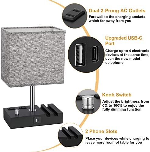Bedside Table Lamp for Bedroom Nightstand - Stepless Dimmable, 2 AC Outlets - Image 5