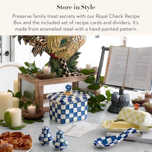 MACKENZIE-CHILDS Enamel Recipe Box, Blue-and-White Royal Check - Image 2