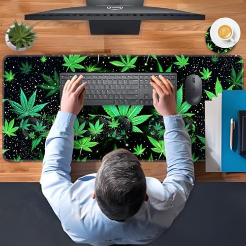 TGFEWYTJYJ Extended Gaming Mouse Pad,Memory Foam Ergonomic Keyboard Mouse Wrist Rest Support Set,Large Desk Mat with Stitched Edges,Non-Slip Base Mousepad Home Office,Marijuana Leaves - Image 7