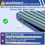 for MacBook Neo 13 inch Case 2026 (Model A3404, A18 Pro) Precision Fit & Scratch Unique Design Hard Shell, Keyboard Cover, Trackpad Protector, 2 OTG Adapter, for Women Cute, Green Stripes - Image 6