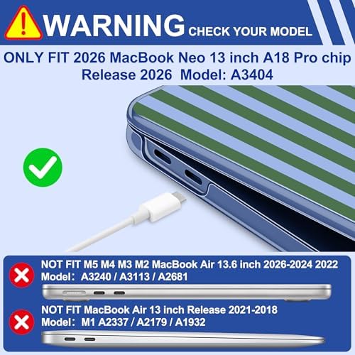 for MacBook Neo 13 inch Case 2026 (Model A3404, A18 Pro) Precision Fit & Scratch Unique Design Hard Shell, Keyboard Cover, Trackpad Protector, 2 OTG Adapter, for Women Cute, Green Stripes - Image 6