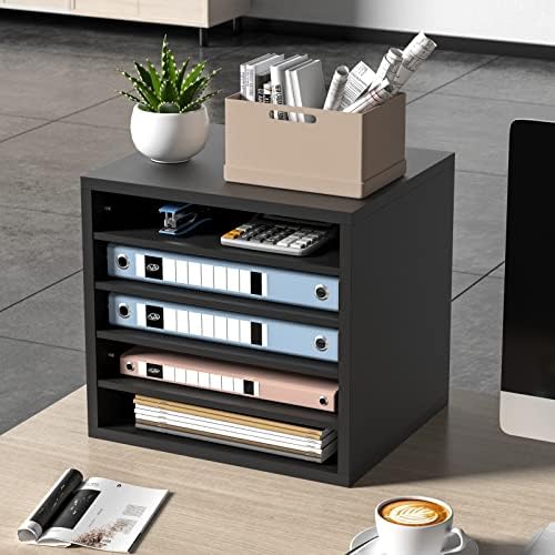 VEVOR Literature Organizers, 5 Compartments Office Mailbox with Adjustable Shelves, Wood Literature Sorter 13.9x12x13 inches for Office, Home, Classroom, Mailrooms Organization, EPA Certified, Black - Image 2