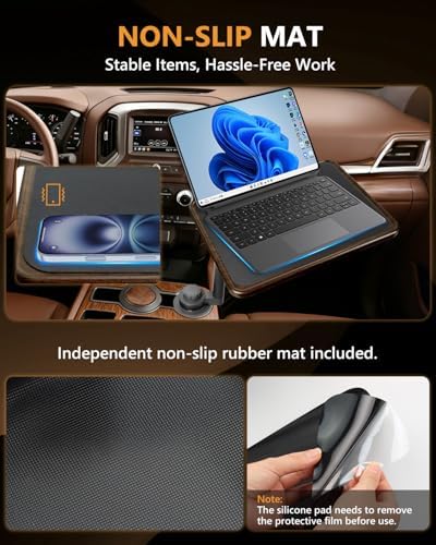 Car Desk for Laptop, 360° Rotation Cup Holder Table, Car Table & Car Food Tray for Tesla Model Y/3, F-150/Ram 1500/GMC Sierra 1500 & Most Vehicles, Car Accessories for Women & Men(Long Pole) - Image 3