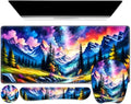 4 in 1 Large Mouse Pad, Keyboard Wrist Rest Set, Ergonomic Mouse Pad with Wrist Support, Desk Mat with Stitched Edges Extended Desk Pad Waterproof Desk Mat for Home Office Game I Landscaping Mountain by NXZGO