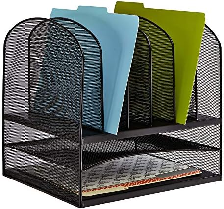 Safco Onyx Desk Organizer, 6 Vertical Compartments and 2 Trays, Office and Classroom Mailbox , Paper and Mail Sorter, Steel Mesh, Black - Image 2
