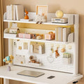 31.4in Clamp on Desk Shelf with Pegboard, White Desktop Bookshelf Organizer by Dawselod