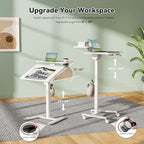24" Mobile Standing Desk, Tiltable Top with 2-Tier Shelves, White - Image 4