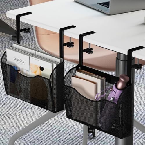 INLDY Under Desk Drawer, Desk Side Storage, Hanging Desks Organizer, Clamp On Mesh Metal Desks Organizer for Office and Home (Black) - Image 2