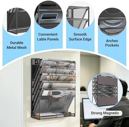 Gawerk Magnetic Wall File Holder – Magnetic Paper & Document Organizer for Home and Office (6+1 Tier) - Image 3