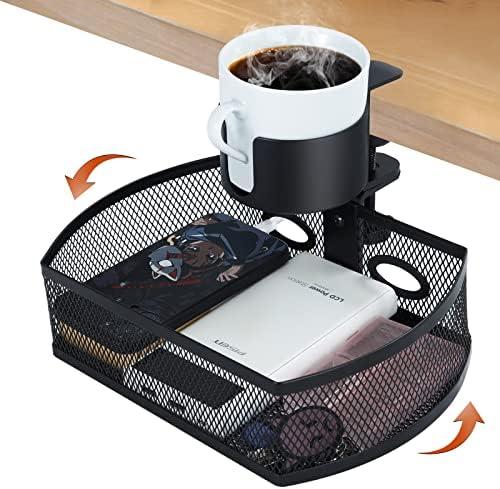 MASTLU Under Desk Organizer,Cup Holder,Table Management Tray, Swivel Pencil Drawer, Office No Drill Steel Organizers,360 Spin Hidden Storage Box with Sturdy C-Clamp,Easy Install (Black) by MASTLU
