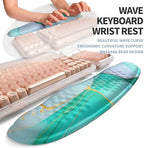 2-in-1 Ergonomic Set, Wave Keyboard Wrist Rest and Massage Slope Mouse Pad Wrist Support, Rebound Memory Foam for Relieve Carpal Tunnel Syndrome and Wrist Pain (Green Gold Marble) - Image 2