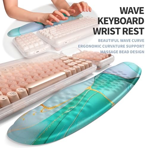 2-in-1 Ergonomic Set, Wave Keyboard Wrist Rest and Massage Slope Mouse Pad Wrist Support, Rebound Memory Foam for Relieve Carpal Tunnel Syndrome and Wrist Pain (Green Gold Marble) - Image 2