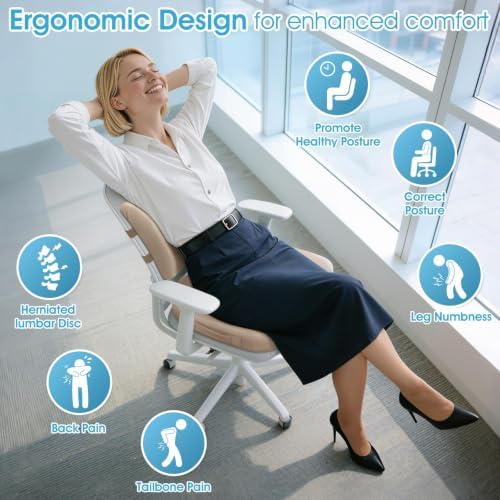 CushZone X-Large Seat Cushion and Lumbar Support Pillow for Office, Khaki - Image 4