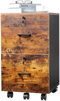 VINGLI 2-Drawer Small Rolling File Cabinet with Lock, Wood Filing Cabinet for Hanging Letter Size Filings with Tabs, Mobile Under Desk File Cabinets for Home Office, Rustic Brown, 27.2" H by VINGLI