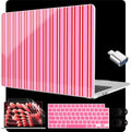 MEEgoodo for M5/M4/M3/M2 MacBook Air 15 inch Case 2026 2025 2024 2023, Case Fit Model (A3448/A3241/A3114/A2941) for MacBook Air 15.3 inch, Pink and Red Stripes by MEEgoodo