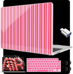MEEgoodo for M5/M4/M3/M2 MacBook Air 15 inch Case 2026 2025 2024 2023, Case Fit Model (A3448/A3241/A3114/A2941) for MacBook Air 15.3 inch, Pink and Red Stripes by MEEgoodo