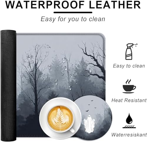 Large Keyboard Mouse Pad Set, Extended Mouse Pad+Keyboard Wrist Rest Support, Memory Foam Ergonomic Easy Typing, 4Pcs (31.5×11.8 in) Desk Pad Set for Office Home,Ghost in Misty Forest - Image 2