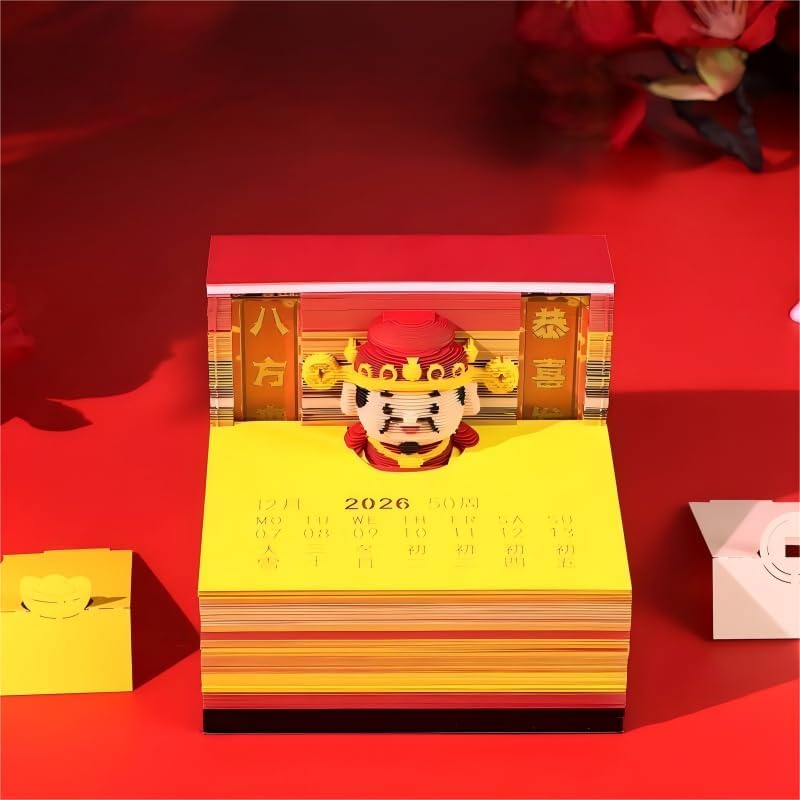 3D Memo Pad, 3D Calendar 2027, Time Piece Calendar, Tear-Off Calendars 2027, 3D Paper Carving Art Memo Pad, Art Carving Sticky Notes for Office Home Gifts Ornaments (God of Wealth) - Image 3