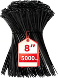 Zip Ties 8 inch, 5000 Pack Black Zip Ties, Self-Locking Nylon Cable Ties with 40 lbs Tensile Strength,Wire Ties for indoor and outdoor use. by HAVEMETD
