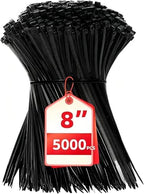 Zip Ties 8 inch, 5000 Pack Black Zip Ties, Self-Locking Nylon Cable Ties with 40 lbs Tensile Strength,Wire Ties for indoor and outdoor use. by HAVEMETD
