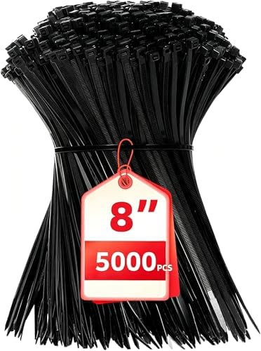 Zip Ties 8 inch, 5000 Pack Black Zip Ties, Self-Locking Nylon Cable Ties with 40 lbs Tensile Strength,Wire Ties for indoor and outdoor use. by HAVEMETD