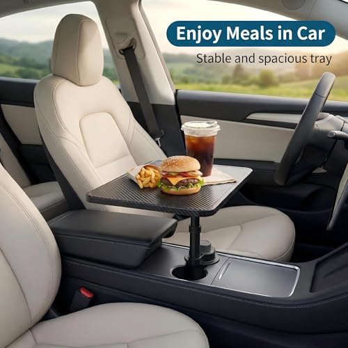 Car Desk for Laptop,，car Cup Holder Tray Car Table & Car Tray with 360° Rotating Cup Holder,Adjustable Height,Compatible with Tesla Model 3/Y/S, Ford，Toyota Sienna/Most Vehicles - Image 4