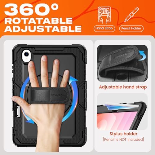 SEYMAC stock Case for Samsung Galaxy Tab S11 5G Tablet Case 11'' Protective with Screen Protector, Pen Holder, 360 Rotate Stand, Hand Strap, Shoulder Strap, Black1 - Image 3