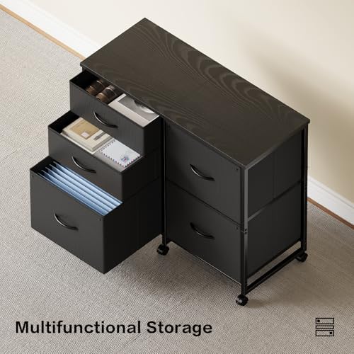 YeTom Lateral File Cabinet with 5 Drawers Rolling Filing Cabinets Under Desk Storage Printer Stand with Wheels,Mobile File Cabinet for Home Office,Black - Image 4