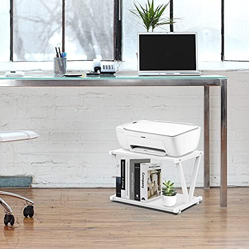 VEDECASA Retro Desktop Printer Stand,2 Tier Wood Printer Shelf, Modern Wood Storage Book Shelf Organizor for Home Office,Stylish V-Shaped Frame,Fits Small Size Printers (White) - Image 3