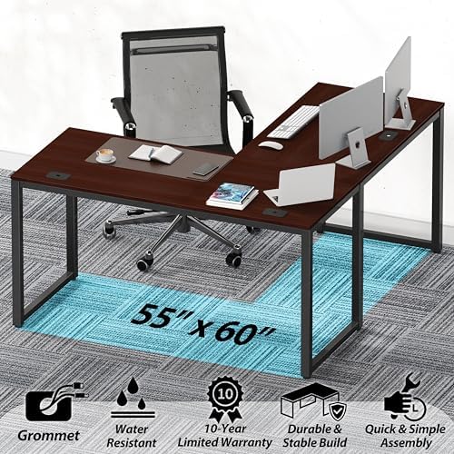 SHW 55 x 60 Commercial-Grade L-Shape Corner Office Computer Desk, Cherry - Image 4