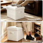 Ottoman with Storage. Folding Foot Stool with Thick Foam Padded Seat, White - Image 5